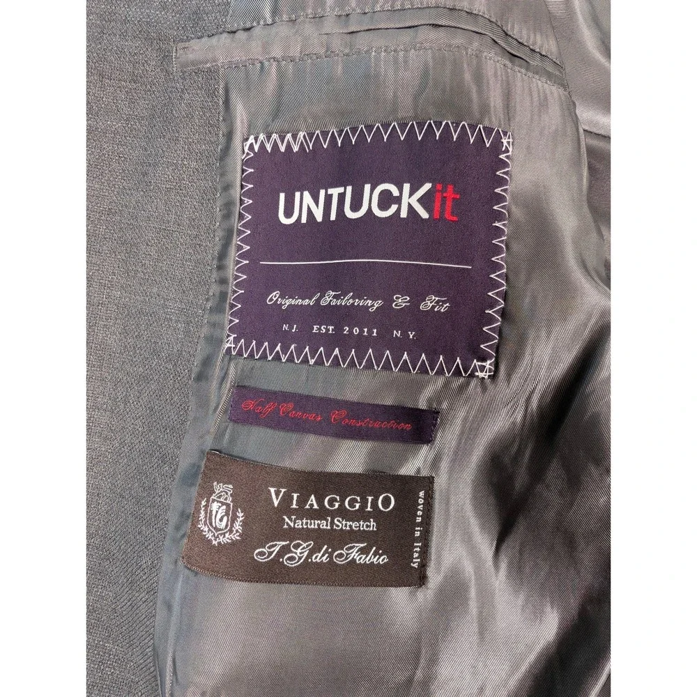 UNTUCKit Sport Coat Mens 44R Grey 100% Wool Viaggio‎ Natural Stretch Blazer FLAW